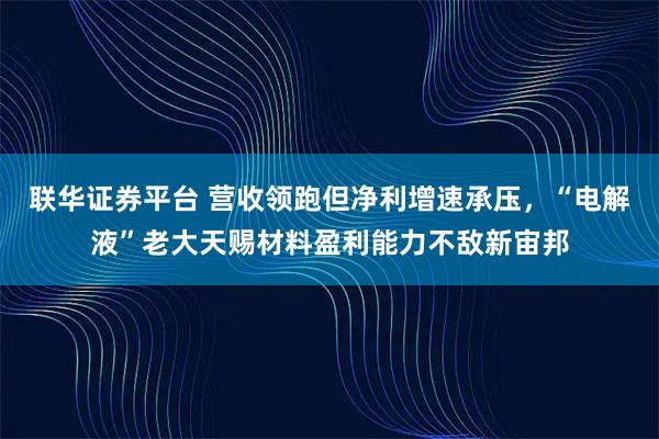 联华证券平台 营收领跑但净利增速承压，“电解液”老大天赐材料盈利能力不敌新宙邦